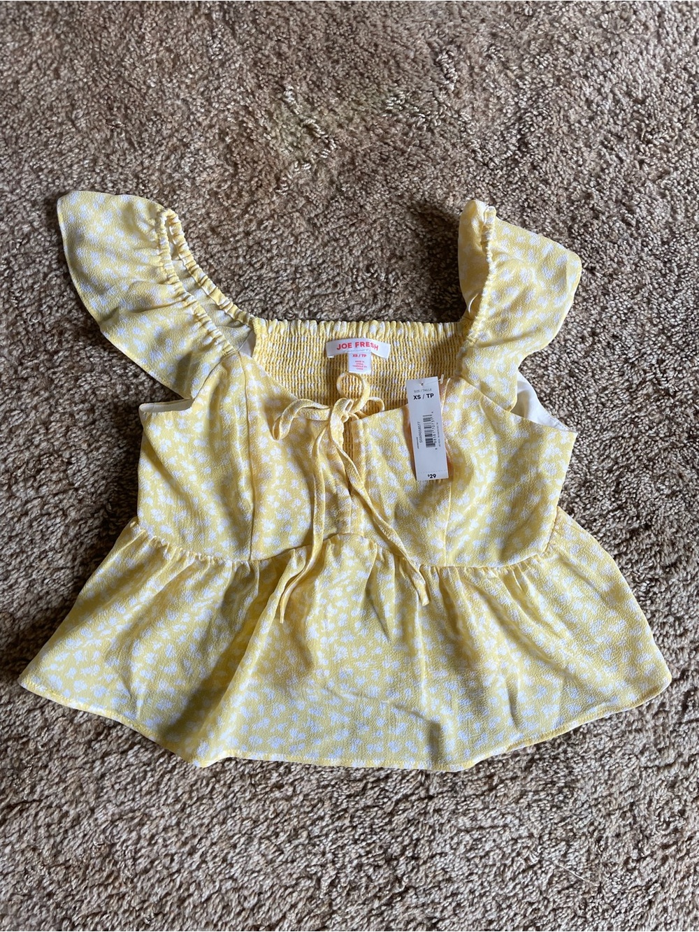 Joe Fresh Women’s Size XS Yellow White Floral Summer Crop Girly Feminine Casual